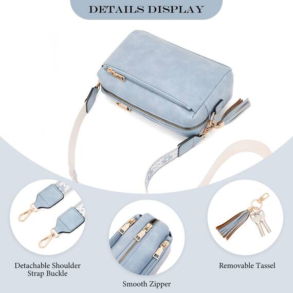 Roulens Damen Handy Umhängetasche,Veganem Leder Crossbody Schultertasche,Breiter Riemen Abendtasche mit drei Reißverschlussfächern Handtaschemit mit Kartenschlitz Verstellbar Abnehmbar Schultergurt