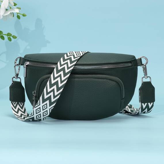 Rorimyth Kleine Bauchtasche Damen Dunkelgrün umhängetasche Damen klein Veganes Leder gürteltasche Handtasche Crossbody Bag