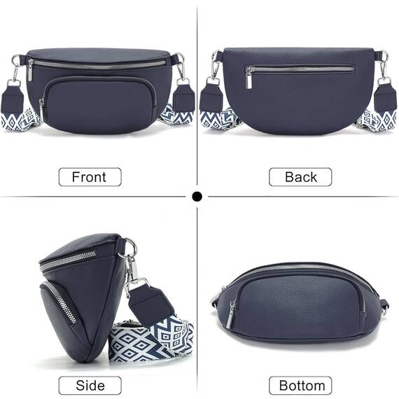 Rorimyth Bauchtasche Damen Dunkelblau Umhängetasche Damen Klein Veganes Leder Handtasche Crossbody Bag Gürteltasche Brusttasche Hüfttasche