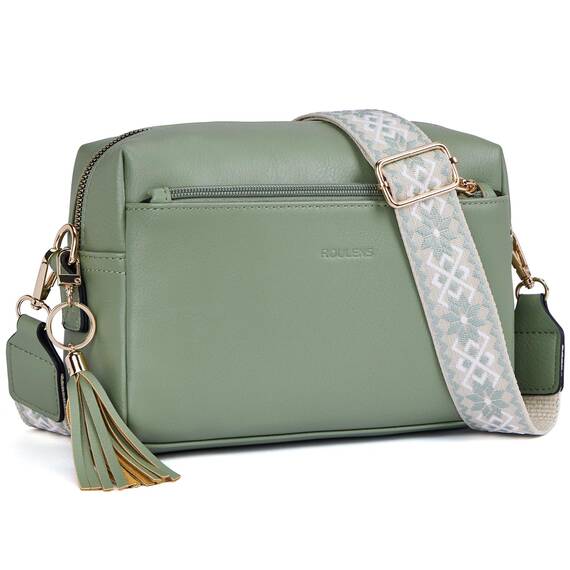 Roulens Damen Handy Umhängetasche,Veganem Leder Crossbody Schultertasche,Breiter Riemen Abendtasche mit drei Reißverschlussfächern Handtaschemit mit Kartenschlitz Verstellbar Abnehmbar Schultergurt