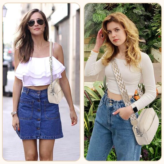 BROTOU Damen Echtes Leder Umhängetasche Crossbody Bag mit 2 Breitem Schultergurt Kartenhalter, Kleine Umhängetasche Damen mit 3 Fächern (S-Beige)