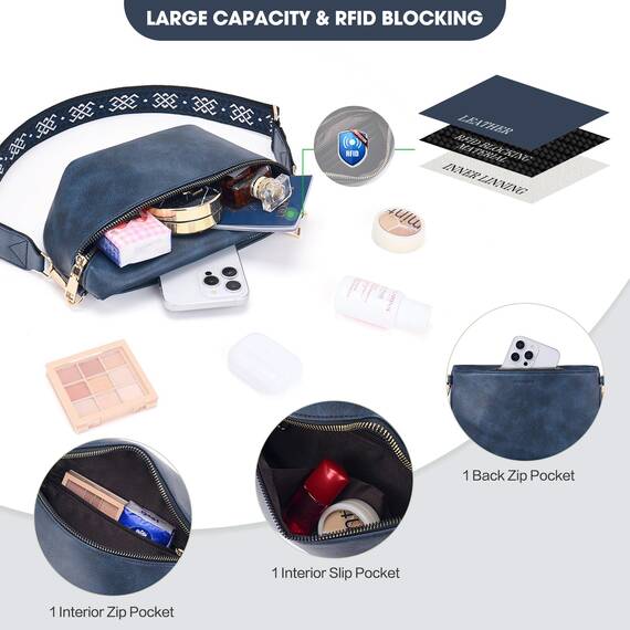 Roulens Kleine Damen Umhängetaschen,Elegant Bauchtasche Damen,Umhängetasche aus Veganes Leder,Crossbody Bag Damen,RFID Blockierung Kartenschlitz Brusttasche mit Verstellbar Abnehmbar Breiter Gurt