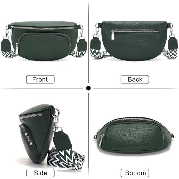 Rorimyth Kleine Bauchtasche Damen Dunkelgrün umhängetasche Damen klein Veganes Leder gürteltasche Handtasche Crossbody Bag