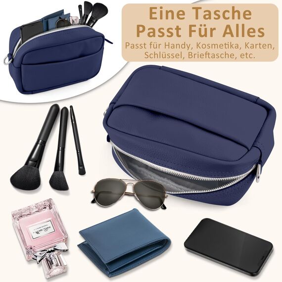BROTOU Umhängetasche Damen Echtes Leder Crossbody Bag Damen mit 2 Breitem Schultergurt Kartenhalter,Handtasche Damen Leder Handy Umhängetasche Damen,Kleine Tasche Damen mit 3 Fächern(Dunkelblau)