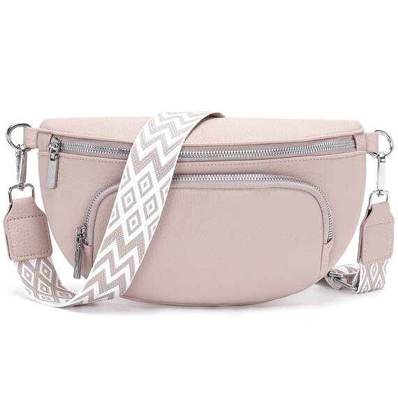 Rorimyth kleine Bauchtasche Damen Hellrosa umhängetasche Damen klein Veganes Leder gürteltasche Handtasche Crossbody Bag