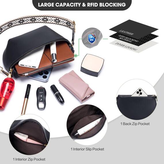 Roulens Kleine Damen Umhängetaschen,Elegant Bauchtasche Damen,Umhängetasche aus Veganes Leder,Crossbody Bag Damen,RFID Blockierung Kartenschlitz Brusttasche mit Verstellbar Abnehmbar Breiter Gurt