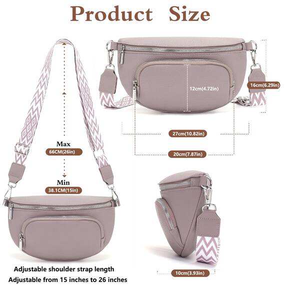 Rorimyth kleine Bauchtasche Damen Grau lila umhängetasche Damen klein Veganes Leder gürteltasche Handtasche Crossbody Bag