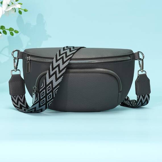 Rorimyth Bauchtasche Damen Dunkelgrau Umhängetasche Damen Klein Veganes Leder Handtasche Crossbody Bag Gürteltasche Brusttasche Hüfttasche