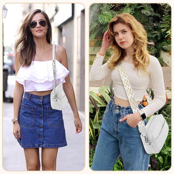 BROTOU Kleine Umhängetasche Echtes Leder Crossbody Bag Damen mit 2 Breitem Schultergurt Kartenhalter,Handtasche Leder Handy Umhängetasche Kleine Tasche Damen mit 3 Fächern(S-Weiß)