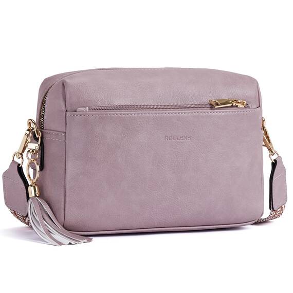 Roulens Damen Handy Umhängetasche,Veganem Leder Crossbody Schultertasche,Breiter Riemen Abendtasche mit drei Reißverschlussfächern Handtaschemit mit Kartenschlitz Verstellbar Abnehmbar Schultergurt