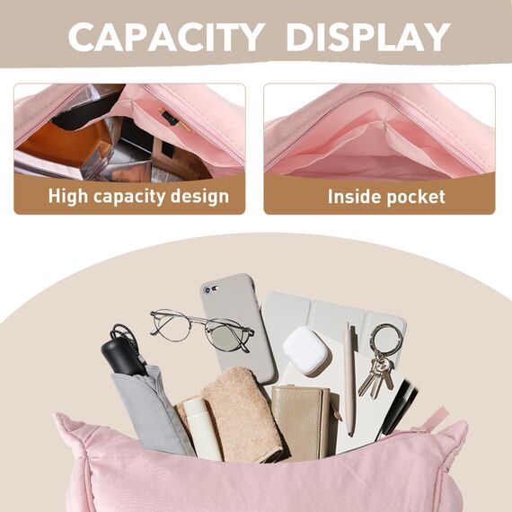 GoPaw Damen Halbmond Crossbody Schultertasche, Hobo Halfmoon Bag, Nylon Crossbody Bag Damen Halbmond Schultertasche mit verstellbarer Schultergurt, Einfarbige(Hellrosa)