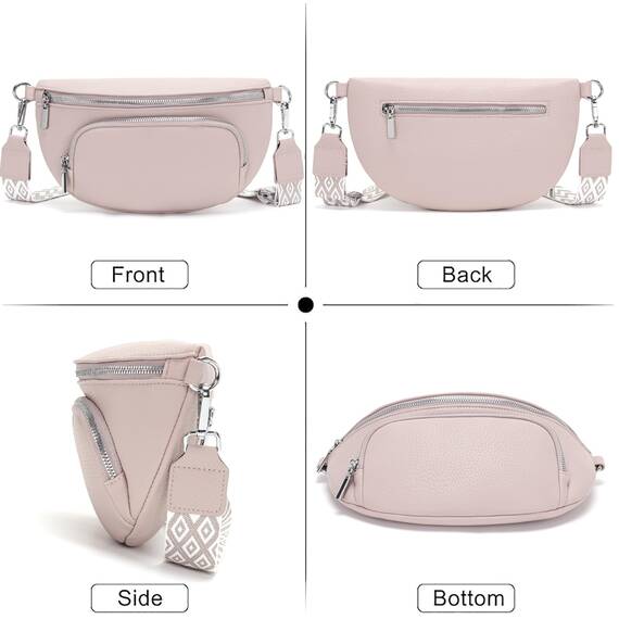 Rorimyth kleine Bauchtasche Damen Hellrosa umhängetasche Damen klein Veganes Leder gürteltasche Handtasche Crossbody Bag