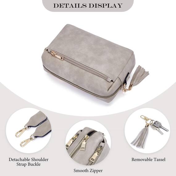 Roulens Damen Handy Umhängetasche,Veganem Leder Crossbody Schultertasche,Breiter Riemen Abendtasche mit drei Reißverschlussfächern Handtaschemit mit Kartenschlitz Verstellbar Abnehmbar Schultergurt