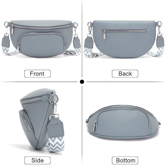 Rorimyth kleine Bauchtasche Damen Graublau umhängetasche Damen klein Veganes Leder gürteltasche Handtasche Crossbody Bag