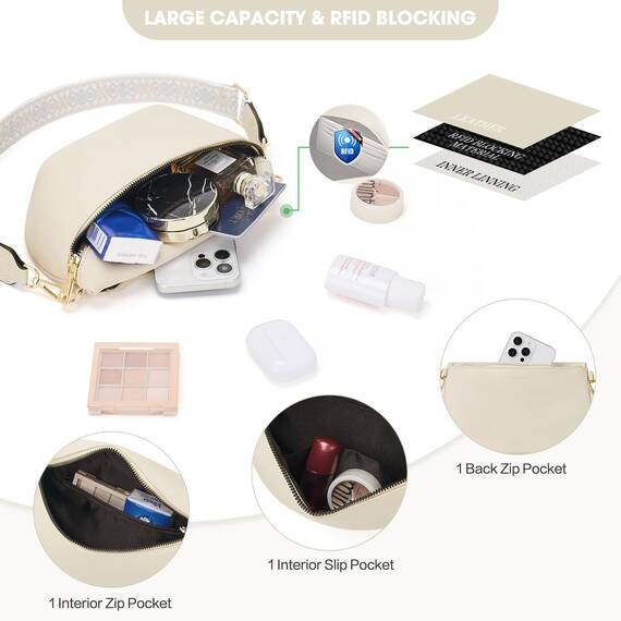 Roulens Kleine Damen Umhängetaschen,Elegant Bauchtasche Damen,Umhängetasche aus Veganes Leder,Crossbody Bag Damen,RFID Blockierung Kartenschlitz Brusttasche mit Verstellbar Abnehmbar Breiter Gurt