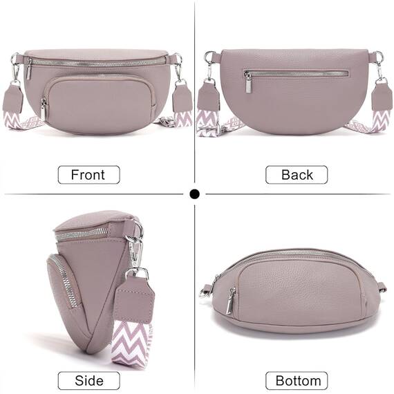 Rorimyth kleine Bauchtasche Damen Grau lila umhängetasche Damen klein Veganes Leder gürteltasche Handtasche Crossbody Bag