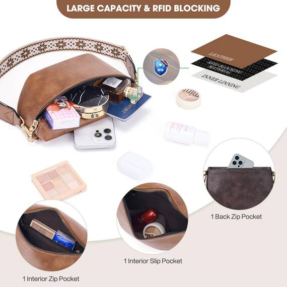 Roulens Kleine Damen Umhängetaschen,Elegant Bauchtasche Damen,Umhängetasche aus Veganes Leder,Crossbody Bag Damen,RFID Blockierung Kartenschlitz Brusttasche mit Verstellbar Abnehmbar Breiter Gurt