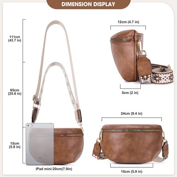 Roulens Kleine Damen Umhängetaschen,Elegant Bauchtasche Damen,Umhängetasche aus Veganes Leder,Crossbody Bag Damen,RFID Blockierung Kartenschlitz Brusttasche mit Verstellbar Abnehmbar Breiter Gurt