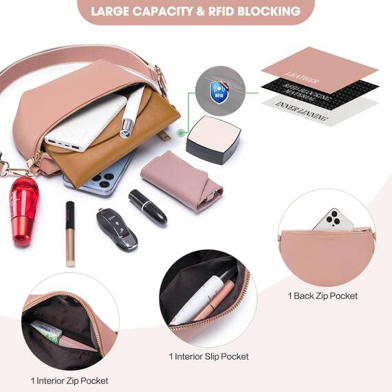 Roulens Kleine Damen Umhängetaschen,Elegant Bauchtasche Damen,Umhängetasche aus Veganes Leder,Crossbody Bag Damen,RFID Blockierung Kartenschlitz Brusttasche mit Verstellbar Abnehmbar Breiter Gurt