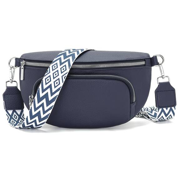 Rorimyth Bauchtasche Damen Dunkelblau Umhängetasche Damen Klein Veganes Leder Handtasche Crossbody Bag Gürteltasche Brusttasche Hüfttasche