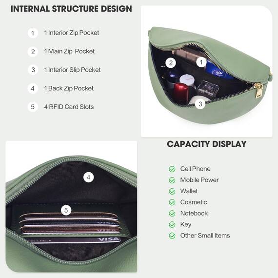 Roulens Kleine Damen Umhängetaschen,Elegant Bauchtasche Damen,Umhängetasche aus Veganes Leder,Crossbody Bag Damen,RFID Blockierung Kartenschlitz Brusttasche mit Verstellbar Abnehmbar Breiter Gurt