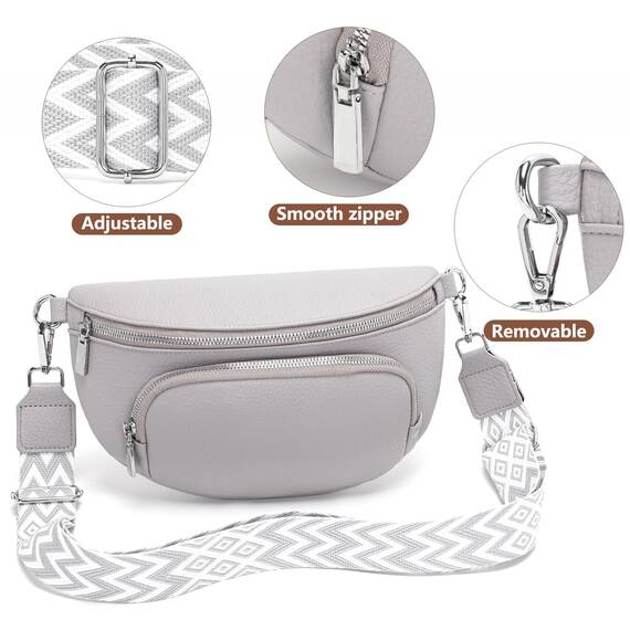 Rorimyth kleine Bauchtasche Damen Hellgrau umhängetasche Damen klein Veganes Leder gürteltasche Handtasche Crossbody Bag