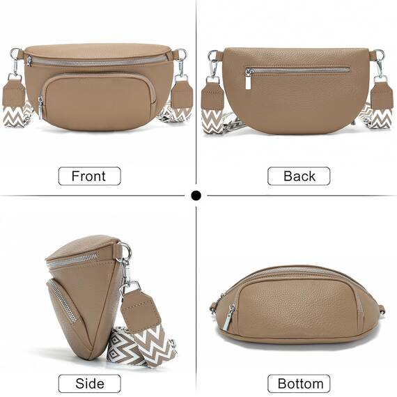 Rorimyth Bauchtasche Damen Khaki Umhängetasche Damen Klein Veganes Leder Handtasche Crossbody Bag Gürteltasche Brusttasche Hüfttasche