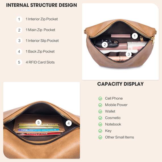 Roulens Kleine Damen Umhängetaschen,Elegant Bauchtasche Damen,Umhängetasche aus Veganes Leder,Crossbody Bag Damen,RFID Blockierung Kartenschlitz Brusttasche mit Verstellbar Abnehmbar Breiter Gurt