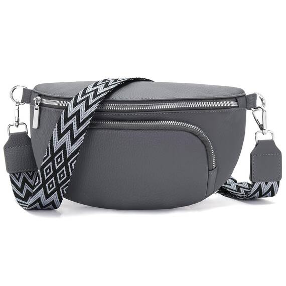 Rorimyth Bauchtasche Damen Dunkelgrau Umhängetasche Damen Klein Veganes Leder Handtasche Crossbody Bag Gürteltasche Brusttasche Hüfttasche