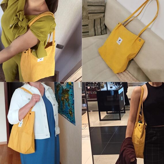 Bikasun Cord Umhängetasche Damen, Groß Schultertasche Cord Tasche Lässige Tote Bag Handtasche, Strandtasche Shopper Einkaufstasche, Stofftasche für Alltag, Büro, Schulausflug, Gelb