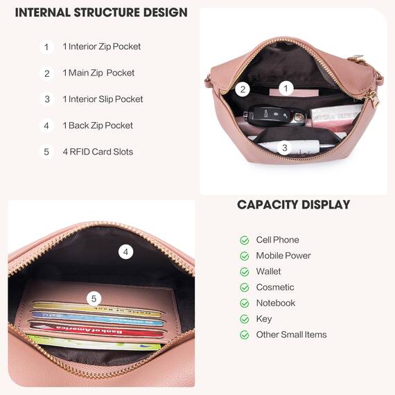 Roulens Kleine Damen Umhängetaschen,Elegant Bauchtasche Damen,Umhängetasche aus Veganes Leder,Crossbody Bag Damen,RFID Blockierung Kartenschlitz Brusttasche mit Verstellbar Abnehmbar Breiter Gurt