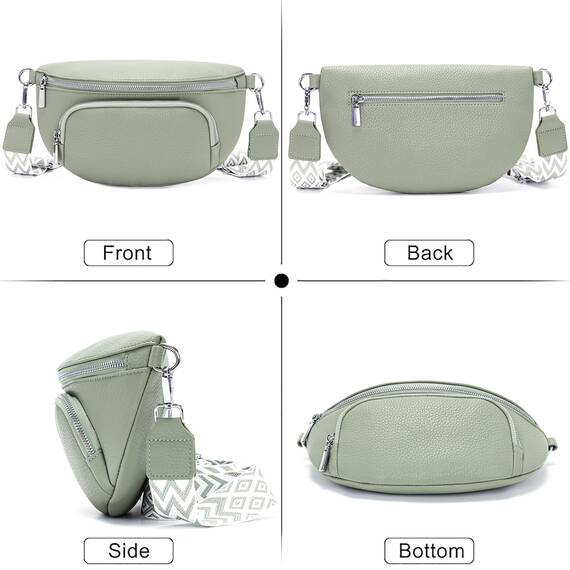 Rorimyth kleine Bauchtasche Damen Hellgrün umhängetasche Damen klein Veganes Leder gürteltasche Handtasche Crossbody Bag