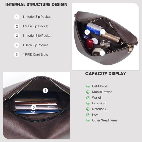 Roulens Kleine Damen Umhängetaschen,Elegant Bauchtasche Damen,Umhängetasche aus Veganes Leder,Crossbody Bag Damen,RFID Blockierung Kartenschlitz Brusttasche mit Verstellbar Abnehmbar Breiter Gurt