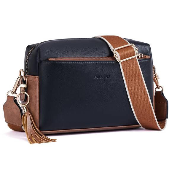 Roulens Damen Handy Umhängetasche,Veganem Leder Crossbody Schultertasche,Breiter Riemen Abendtasche mit drei Reißverschlussfächern Handtaschemit mit Kartenschlitz Verstellbar Abnehmbar Schultergurt