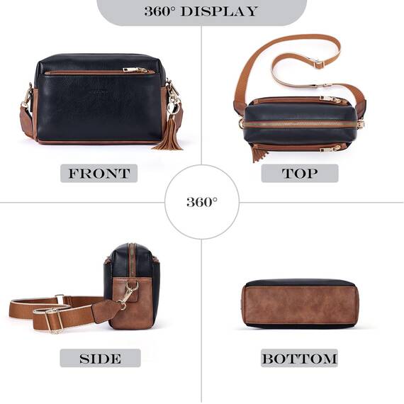Roulens Damen Handy Umhängetasche,Veganem Leder Crossbody Schultertasche,Breiter Riemen Abendtasche mit drei Reißverschlussfächern Handtaschemit mit Kartenschlitz Verstellbar Abnehmbar Schultergurt