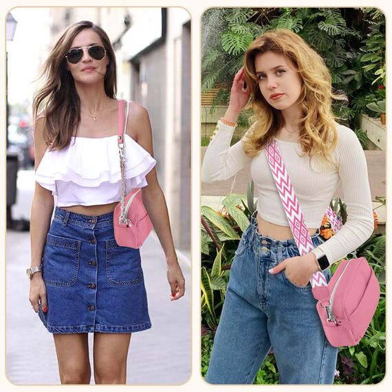 BROTOU Umhängetasche Damen Echtes Leder Crossbody Bag Damen mit 2 Breitem Schultergurt Kartenhalter,Handtasche Damen Leder Handy Umhängetasche Damen,Kleine Tasche Damen mit 3 Fächern(Hellrosa)