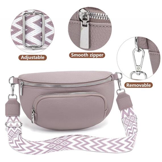 Rorimyth kleine Bauchtasche Damen Grau lila umhängetasche Damen klein Veganes Leder gürteltasche Handtasche Crossbody Bag