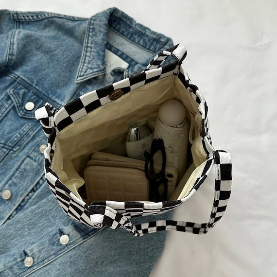 Bikasun Groß Umhängetasche Damen Cord Schultertasche Strandtasche Cord Tasche Crossbody Tasche Shopper Tote Bag Einkaufstasche Handtasche Shopper für Einkaufen Schule Schachbrettmuster