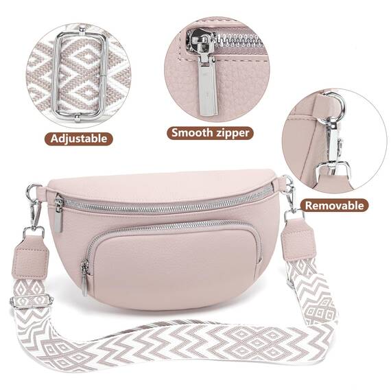 Rorimyth kleine Bauchtasche Damen Hellrosa umhängetasche Damen klein Veganes Leder gürteltasche Handtasche Crossbody Bag