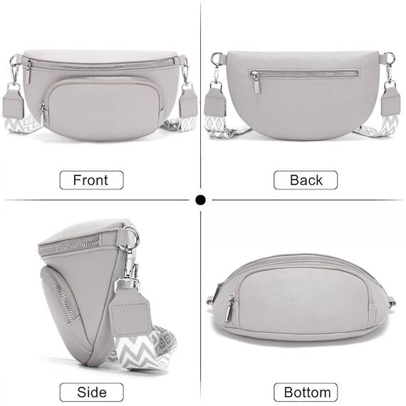 Rorimyth kleine Bauchtasche Damen Hellgrau umhängetasche Damen klein Veganes Leder gürteltasche Handtasche Crossbody Bag