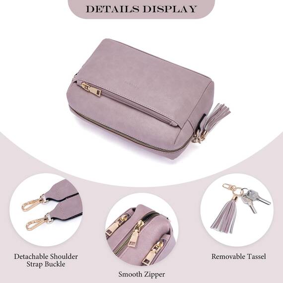 Roulens Damen Handy Umhängetasche,Veganem Leder Crossbody Schultertasche,Breiter Riemen Abendtasche mit drei Reißverschlussfächern Handtaschemit mit Kartenschlitz Verstellbar Abnehmbar Schultergurt