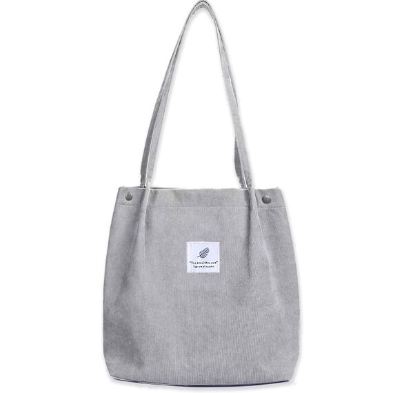 Bikasun Groß Umhängetasche Damen Cord Schultertasche Strandtasche Cord Tasche Crossbody Tasche Shopper Tote Bag Einkaufstasche Handtasche Shopper für Arbeit Einkaufen Schule, Hellgrau