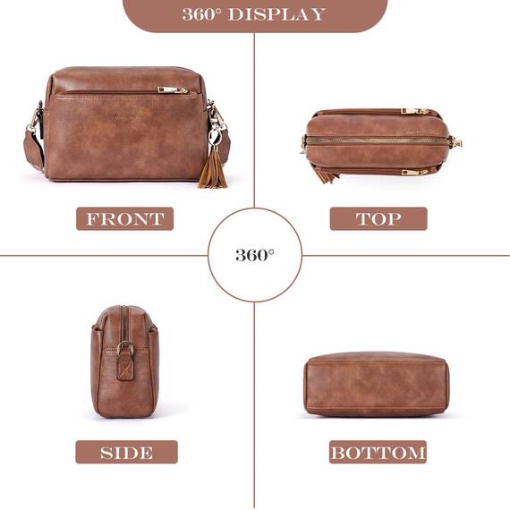 Roulens Damen Handy Umhängetasche,Veganem Leder Crossbody Schultertasche,Breiter Riemen Abendtasche mit drei Reißverschlussfächern Handtaschemit mit Kartenschlitz Verstellbar Abnehmbar Schultergurt