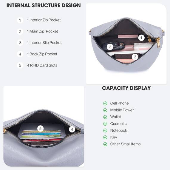 Roulens Kleine Damen Umhängetaschen,Elegant Bauchtasche Damen,Umhängetasche aus Veganes Leder,Crossbody Bag Damen,RFID Blockierung Kartenschlitz Brusttasche mit Verstellbar Abnehmbar Breiter Gurt