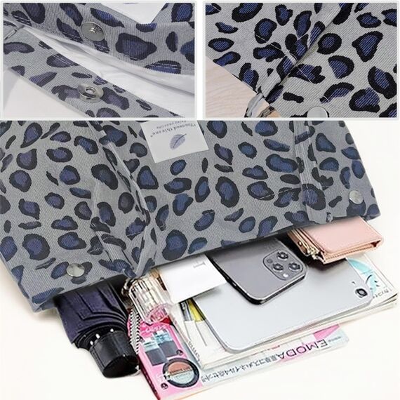 Bikasun Groß Umhängetasche Damen Cord Schultertasche Strandtasche Cord Tasche Crossbody Tasche Shopper Tote Bag Einkaufstasche Handtasche Shopper für Arbeit Einkaufen Schule Leopard Grau