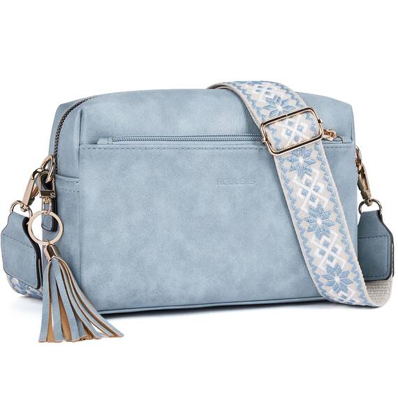 Roulens Damen Handy Umhängetasche,Veganem Leder Crossbody Schultertasche,Breiter Riemen Abendtasche mit drei Reißverschlussfächern Handtaschemit mit Kartenschlitz Verstellbar Abnehmbar Schultergurt