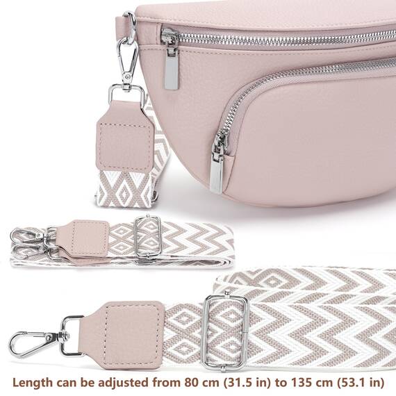Rorimyth kleine Bauchtasche Damen Hellrosa umhängetasche Damen klein Veganes Leder gürteltasche Handtasche Crossbody Bag