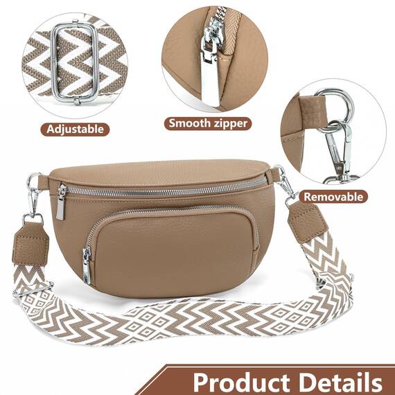 Rorimyth Bauchtasche Damen Khaki Umhängetasche Damen Klein Veganes Leder Handtasche Crossbody Bag Gürteltasche Brusttasche Hüfttasche
