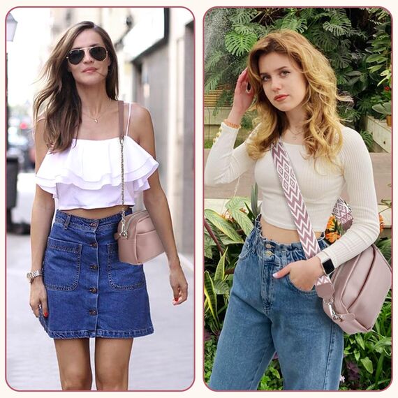 BROTOU Umhängetasche Damen Echtes Leder Crossbody Bag mit 2 Breitem Schultergurt Kartenhalter,Handtasche Leder Handy Umhängetasche, Kleine Tasche Damen mit 3 Fächern(Dunkelrosa)