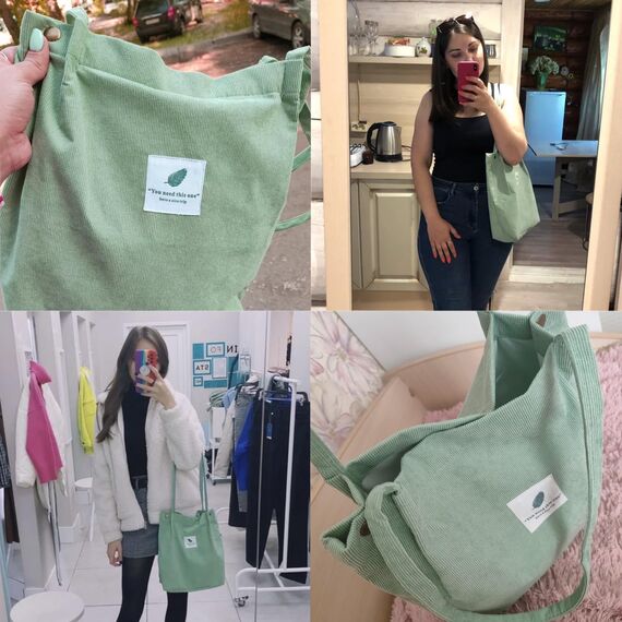 Bikasun Cord Umhängetasche Damen, Groß Schultertasche Cord Tasche Lässige Tote Bag Handtasche, Strandtasche Shopper Einkaufstasche, Stofftasche für Alltag, Büro, Schulausflug, Hellgrün